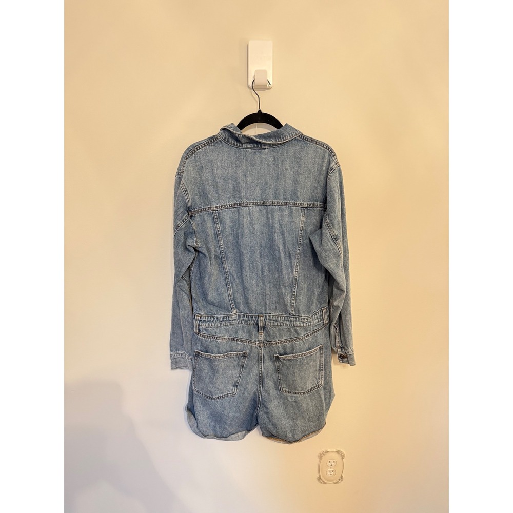 Pistola Denim Romper Medium Wash Blue Long Sleeve Distressed Utility Large - Picture 5 of 7